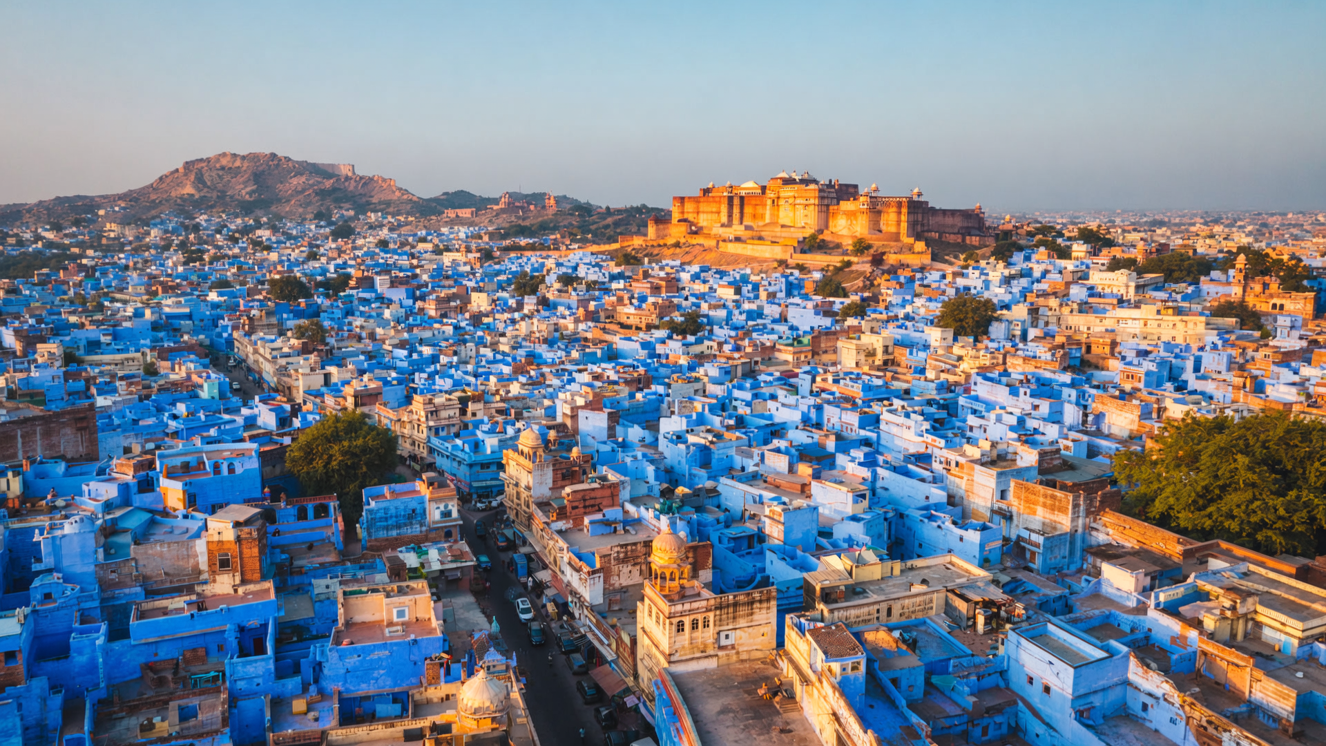 Aerial view of Jodhpur Blue City with blue painted houses - The Blue City